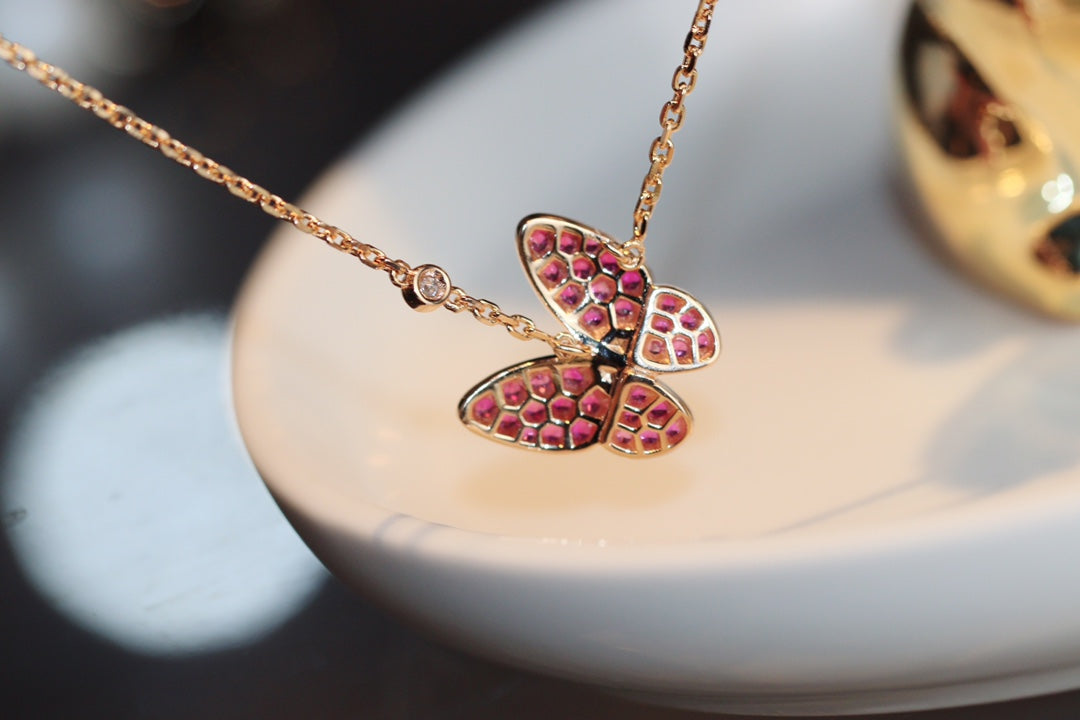 [Agudo Jewelry]BUTTERFLY RED DIAMOND ROSE GOLD NECKLACE