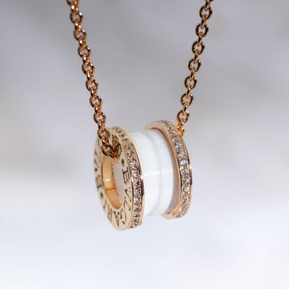 [Agudo Jewelry]ZERO 1 WHITE CERAMIC PINK GOLD DIAMOND NECKLACE