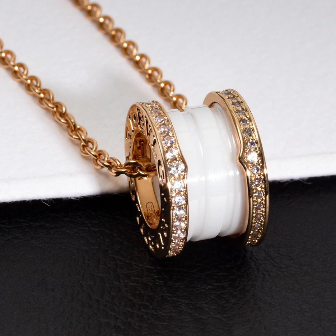 [Agudo Jewelry]ZERO 1 WHITE CERAMIC PINK GOLD DIAMOND NECKLACE