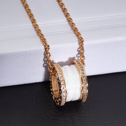 [Agudo Jewelry]ZERO 1 WHITE CERAMIC PINK GOLD DIAMOND NECKLACE