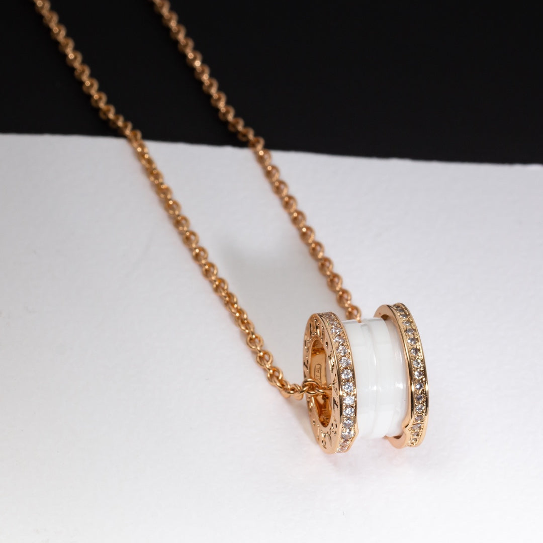 [Agudo Jewelry]ZERO 1 WHITE CERAMIC PINK GOLD DIAMOND NECKLACE