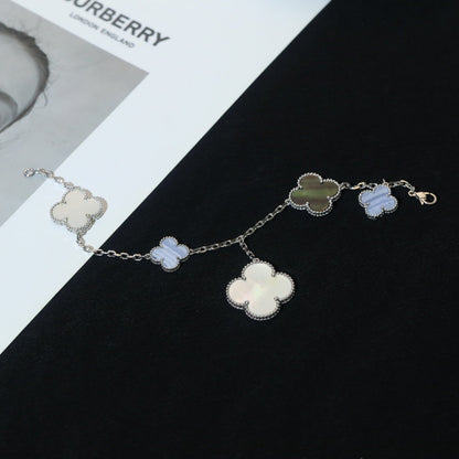 [Agudo Jewelry]CLOVER BRACELET 5 MOTIFS MOP CHALCEDONY SILVER