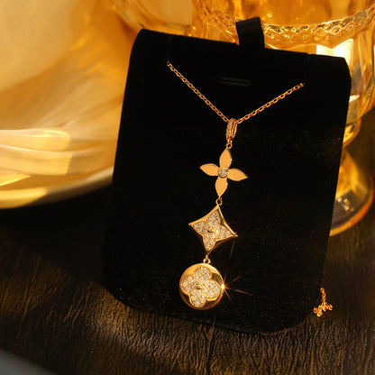 [Agudo Jewelry]STAR AND SUN DIAMOND PINK GOLD NECKLACE