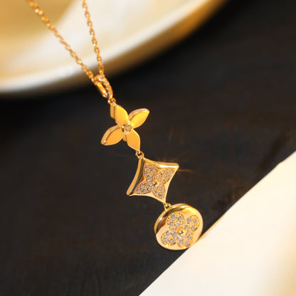 [Agudo Jewelry]STAR AND SUN DIAMOND PINK GOLD NECKLACE