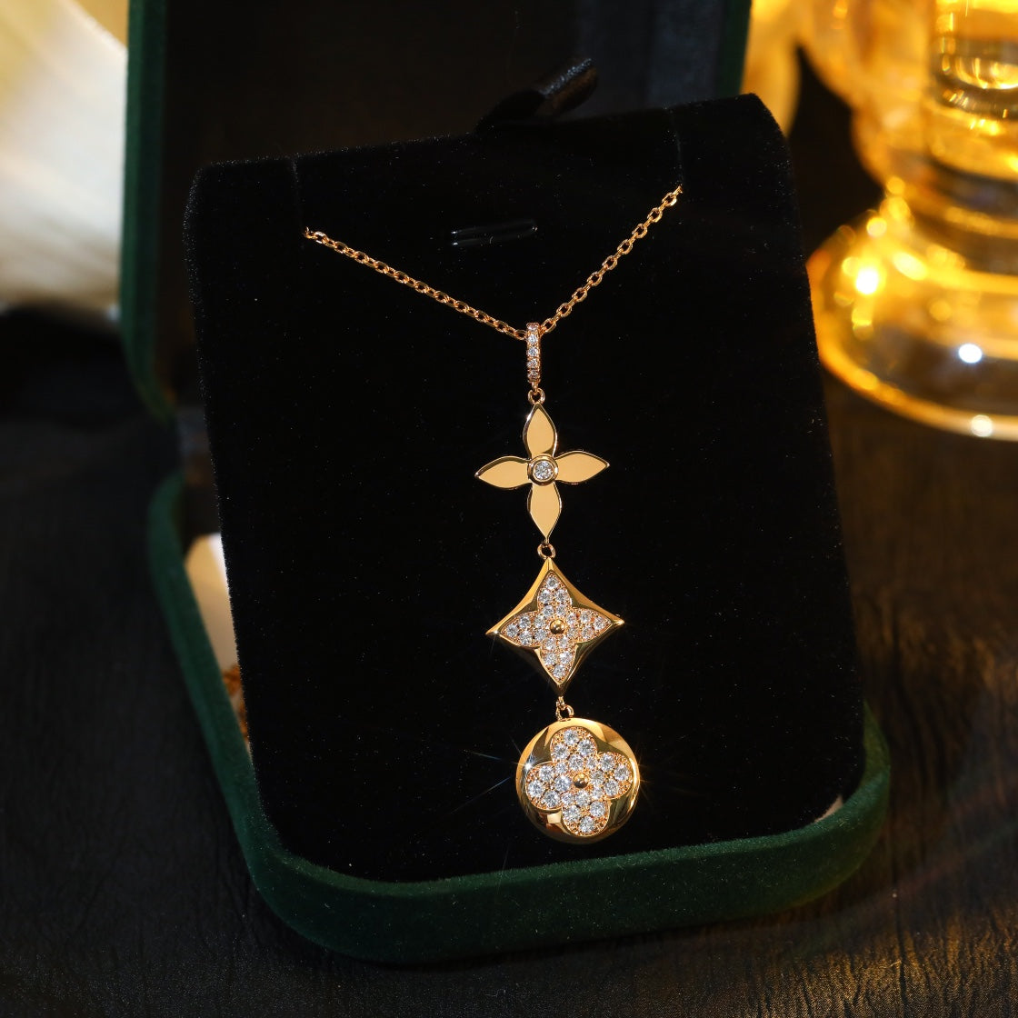 [Agudo Jewelry]STAR AND SUN DIAMOND PINK GOLD NECKLACE