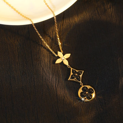 [Agudo Jewelry]STAR AND SUN ONYX PINK GOLD NECKLACE