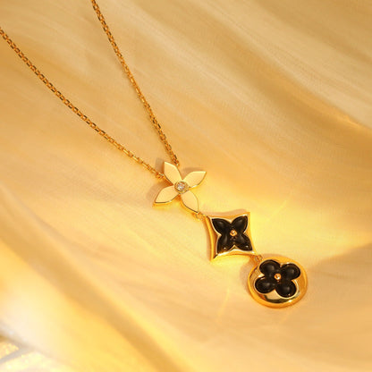 [Agudo Jewelry]STAR AND SUN ONYX PINK GOLD NECKLACE