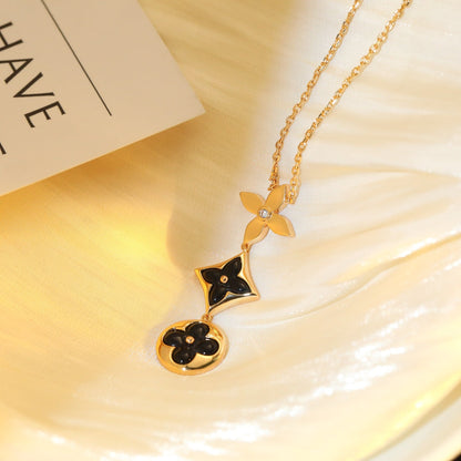 [Agudo Jewelry]STAR AND SUN ONYX PINK GOLD NECKLACE