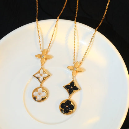 [Agudo Jewelry]STAR AND SUN ONYX PINK GOLD NECKLACE