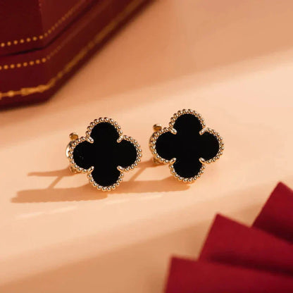 [Agudo Jewelry]CLOVER MEDIUM 1 MOTIFS  ONYX STUD EARRINGS