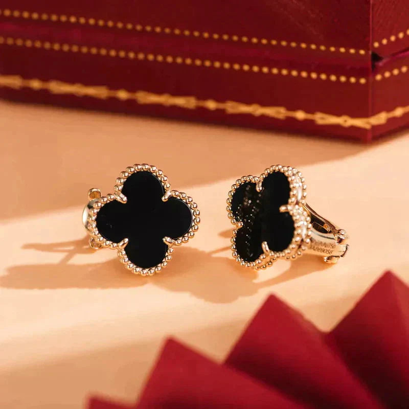 [Agudo Jewelry]CLOVER MEDIUM 1 MOTIFS  ONYX STUD EARRINGS