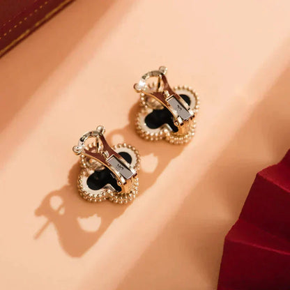 [Agudo Jewelry]CLOVER MEDIUM 1 MOTIFS  ONYX STUD EARRINGS