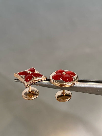 [Agudo Jewelry]STAR AND SUN PINK GOLD CARNELIAN STUD EARRINGS