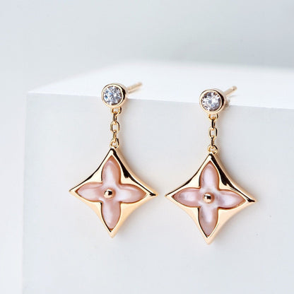 [Agudo Jewelry]DOUBLE STAR PINK GOLD MOP DROP EARRINGS