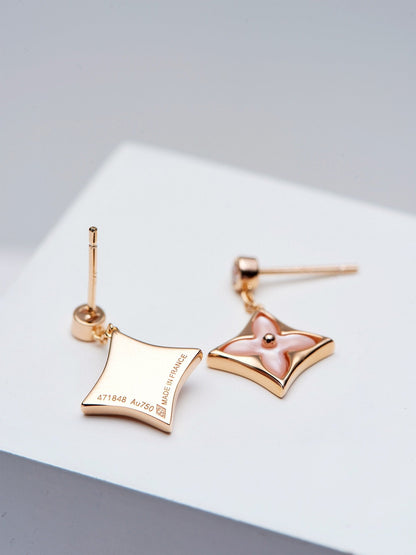 [Agudo Jewelry]DOUBLE STAR PINK GOLD MOP DROP EARRINGS