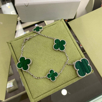 [Agudo Jewelry]CLOVER 5 MOTIFS SIVLER MALACHITE BRACELET