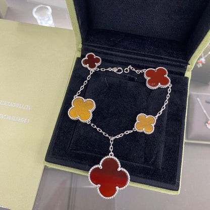 [Agudo Jewelry]CLOVER 5 MOTIFS SIVLER CARNELIAN TIGER EYE BRACELET