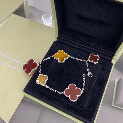 [Agudo Jewelry]CLOVER 5 MOTIFS SIVLER CARNELIAN TIGER EYE BRACELET