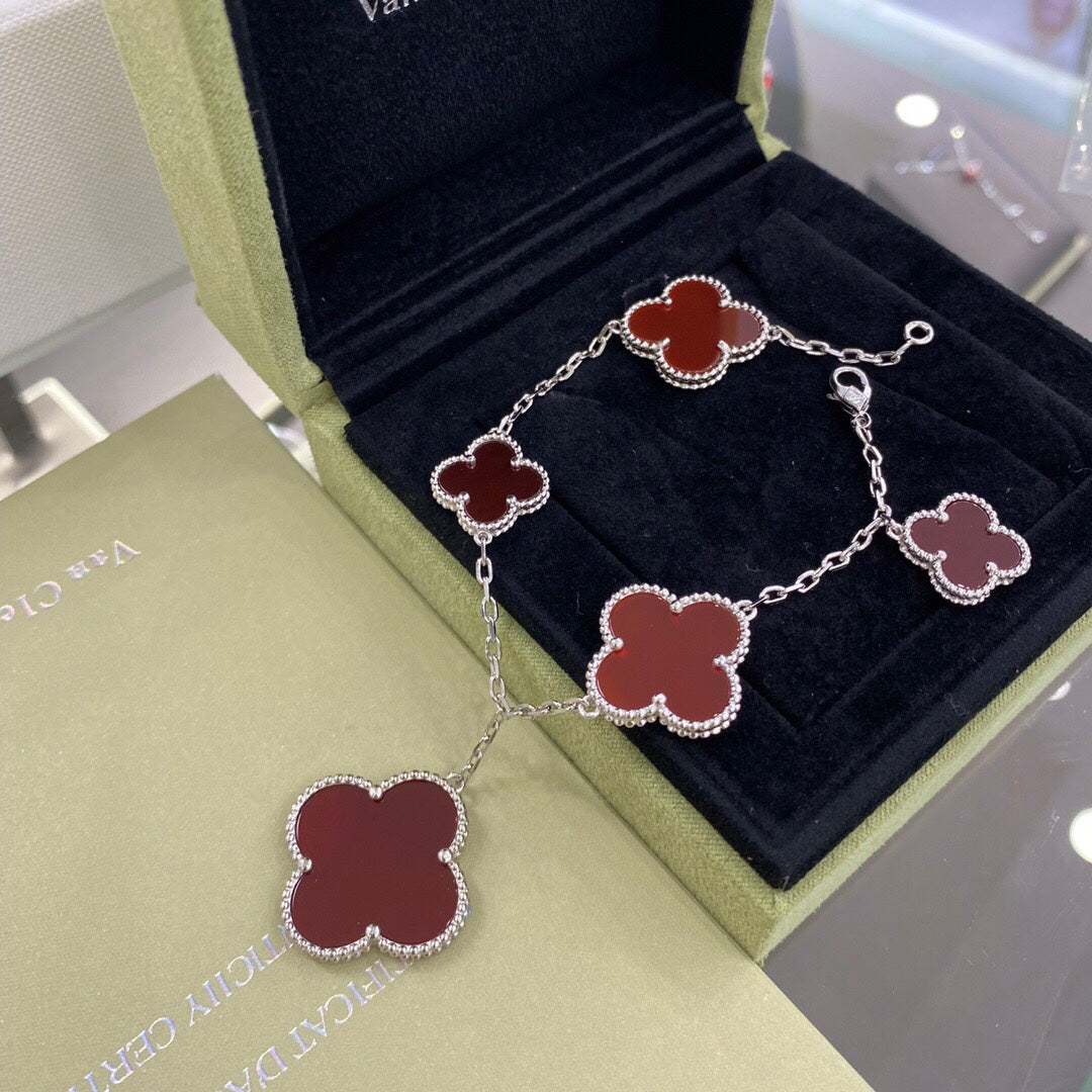 [Agudo Jewelry]CLOVER 5 MOTIFS SIVLER CARNELIAN BRACELET