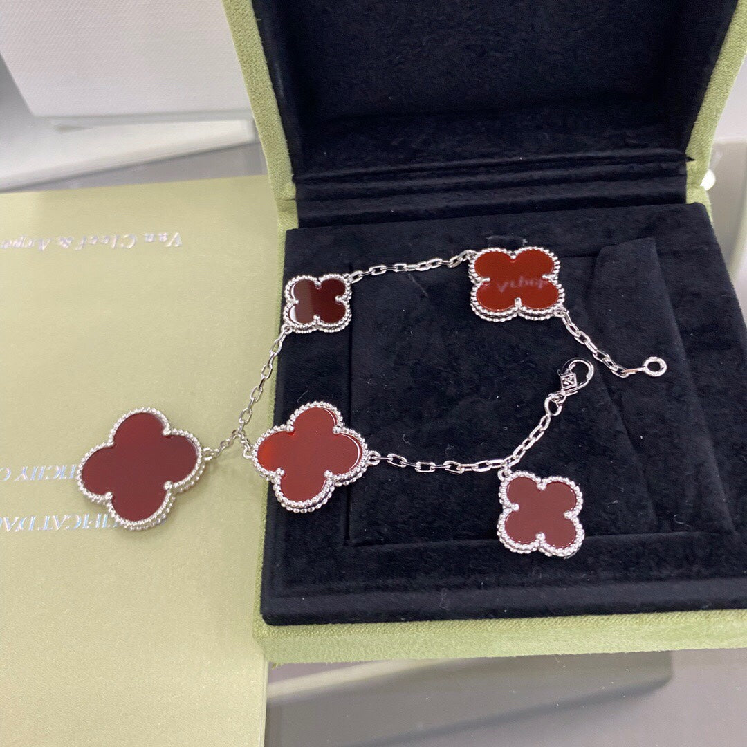 [Agudo Jewelry]CLOVER 5 MOTIFS SIVLER CARNELIAN BRACELET