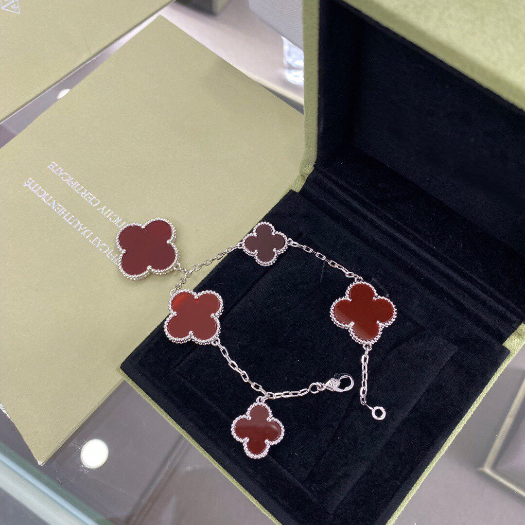 [Agudo Jewelry]CLOVER 5 MOTIFS SIVLER CARNELIAN BRACELET