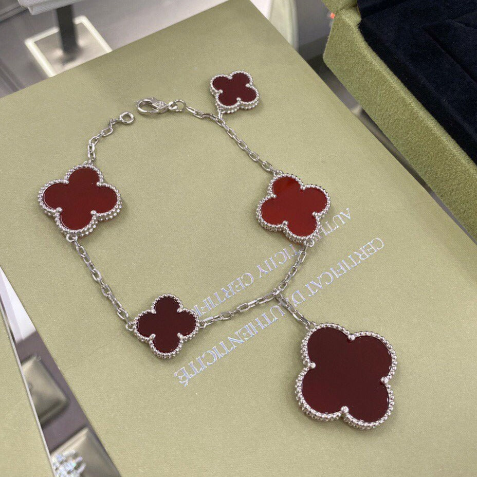 [Agudo Jewelry]CLOVER 5 MOTIFS SIVLER CARNELIAN BRACELET