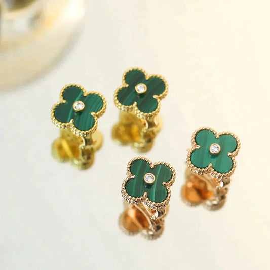 [Agudo Jewelry]CLOVER MEDIUM 1 MOTIFS MALACHITE DIAMOND EARRINGS