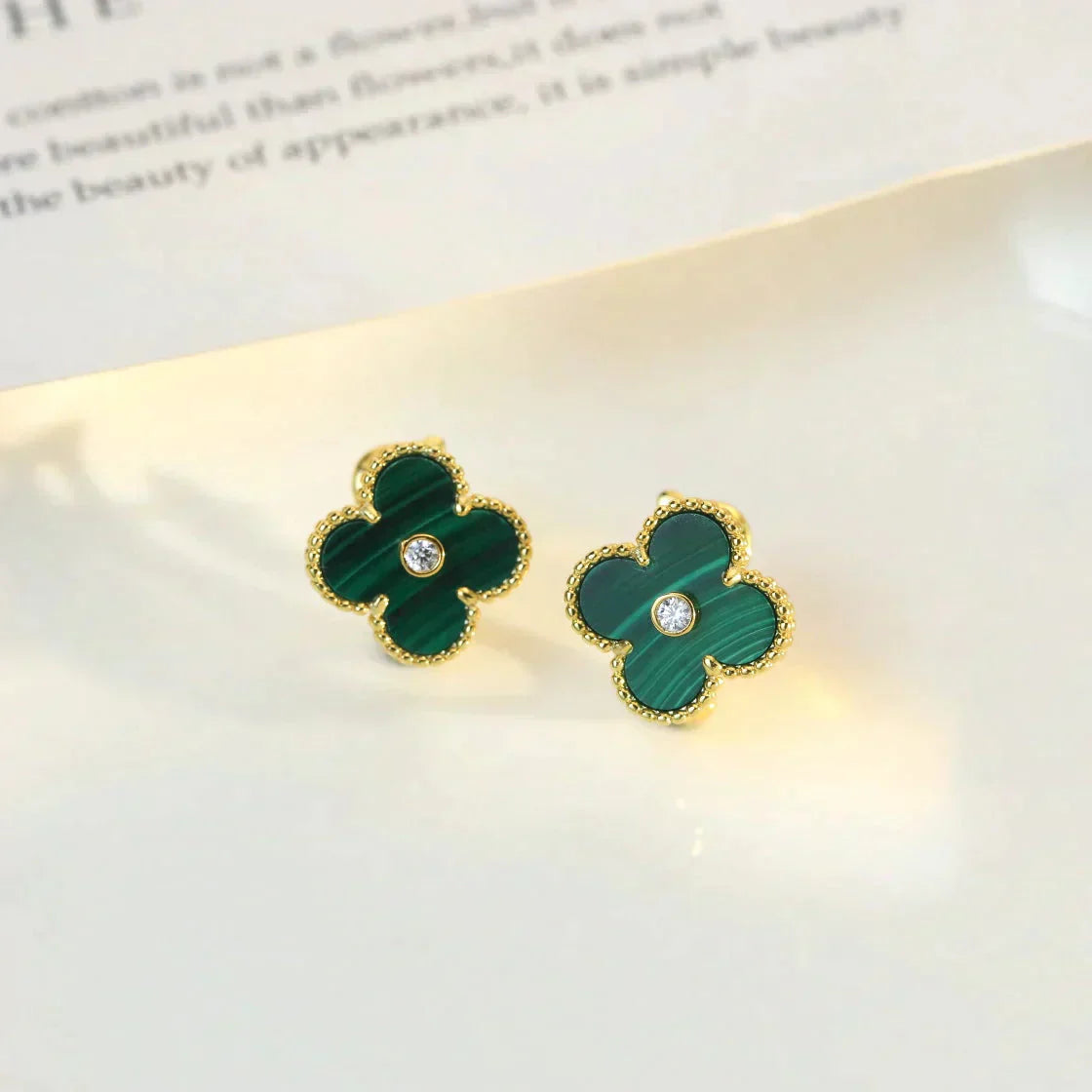 [Agudo Jewelry]CLOVER MEDIUM 1 MOTIFS MALACHITE DIAMOND EARRINGS