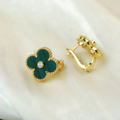 [Agudo Jewelry]CLOVER MEDIUM 1 MOTIFS MALACHITE DIAMOND EARRINGS