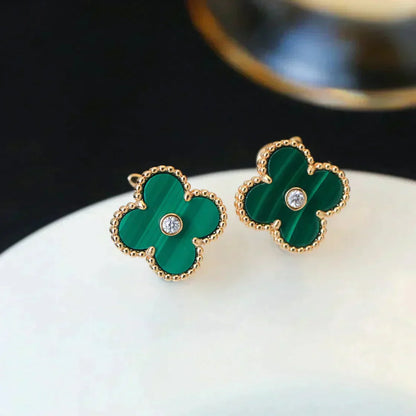 [Agudo Jewelry]CLOVER MEDIUM 1 MOTIFS MALACHITE DIAMOND EARRINGS