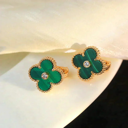 [Agudo Jewelry]CLOVER MEDIUM 1 MOTIFS MALACHITE DIAMOND EARRINGS