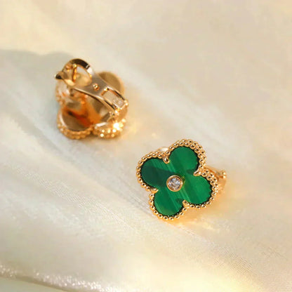 [Agudo Jewelry]CLOVER MEDIUM 1 MOTIFS MALACHITE DIAMOND EARRINGS