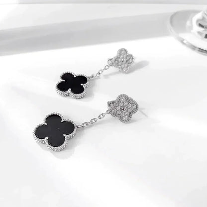 [Agudo Jewelry]CLOVER 2 MOTIFS  DIAMOND ONYX EARRINGS SILVER