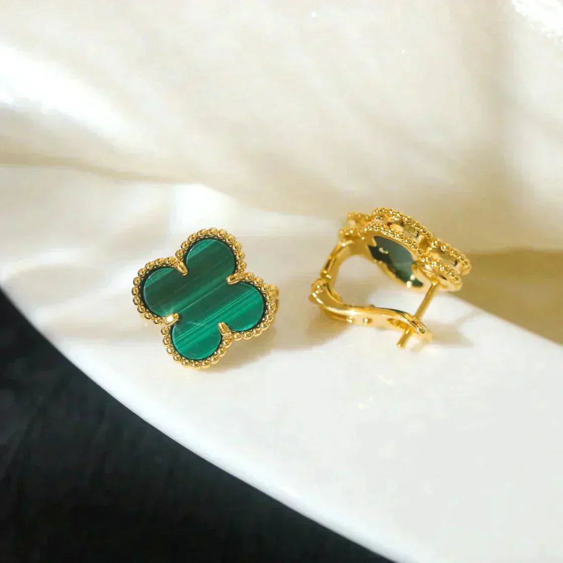 [Agudo Jewelry]CLOVER MEDIUM 1 MOTIFS MALACHITE  EARRINGS