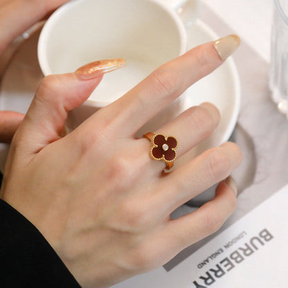 [Agudo  Jewelry]CLOVER CARNELIAN RING ROSE GOLD DIAMOND