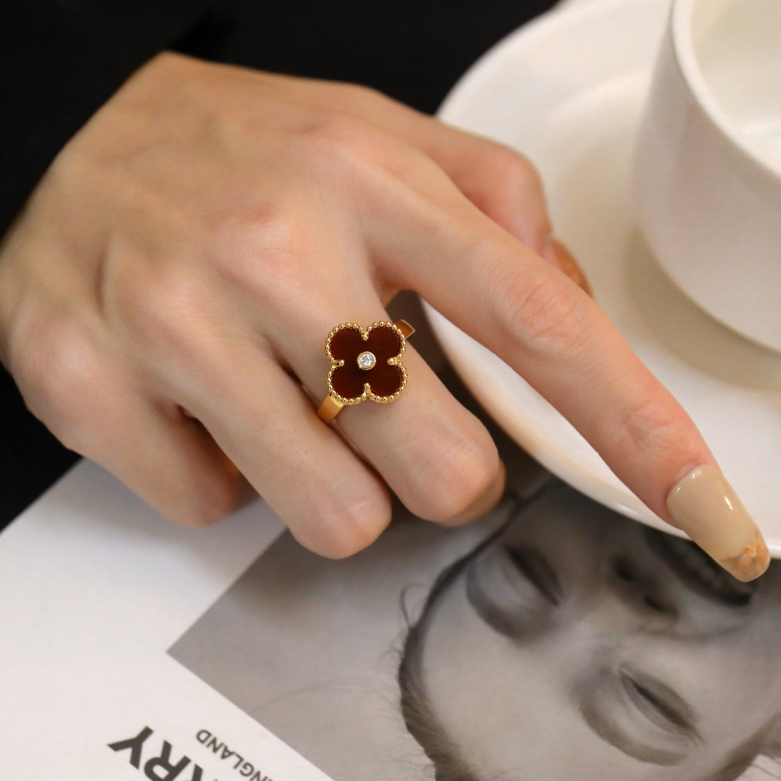 [Agudo  Jewelry]CLOVER CARNELIAN RING ROSE GOLD DIAMOND