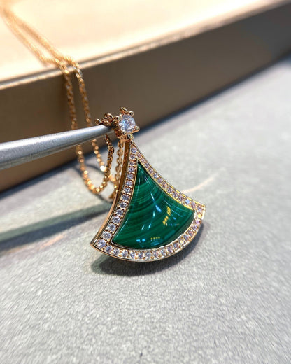 [Agudo Jewelry]DREAM MALACHITE DIAMOND PAVED PINK GOLD NECKLACE