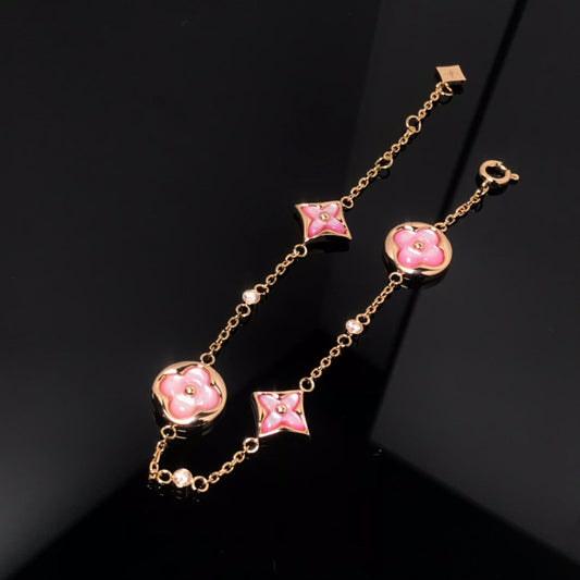 [Agudo Jewelry]STAR AND SUN 4 MOTIF PINK MOP PINK GOLD BRACELET