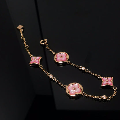 [Agudo Jewelry]STAR AND SUN 4 MOTIF PINK MOP PINK GOLD BRACELET