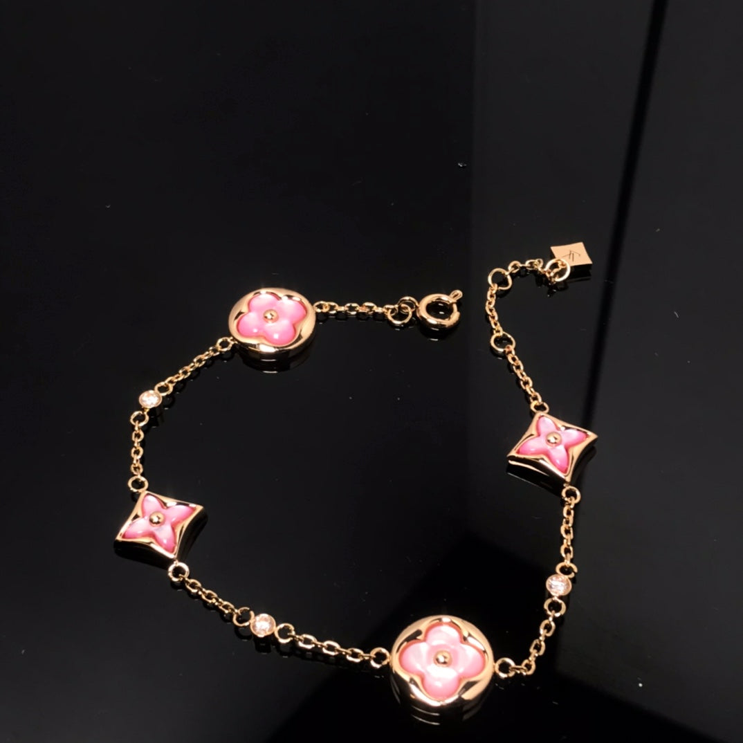 [Agudo Jewelry]STAR AND SUN 4 MOTIF PINK MOP PINK GOLD BRACELET