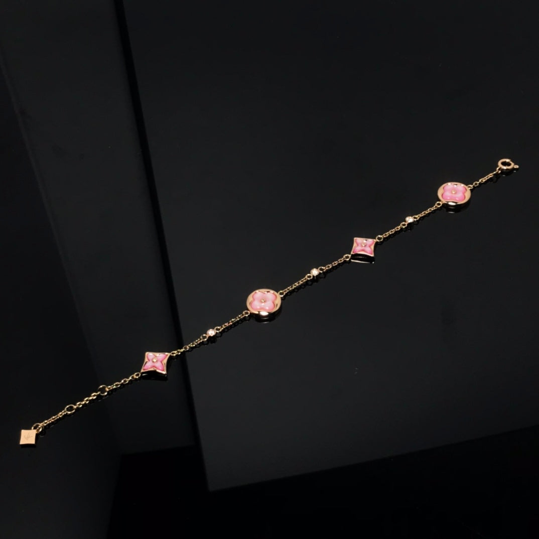 [Agudo Jewelry]STAR AND SUN 4 MOTIF PINK MOP PINK GOLD BRACELET