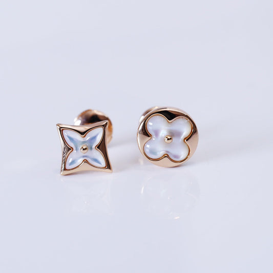 [Agudo Jewelry]STAR AND SUN PINK GOLD MOP STUD EARRINGS