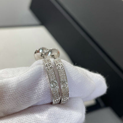 [Agudo Jewelry]LOVE DIAMOND SILVER HOOP EARRINGS