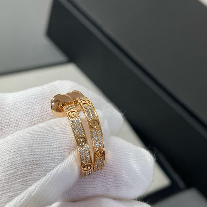 [Agudo Jewelry]LOVE DIAMOND PINK GOLD HOOP EARRINGS