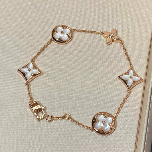 [Agudo Jewelry]STAR AND SUN 5 MOTIF MOP PINK GOLD BRACELET