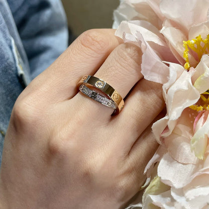 [Agudo  Jewelry]LOVE PINK GOLD SILVER DIAMOND DOUBLE RING