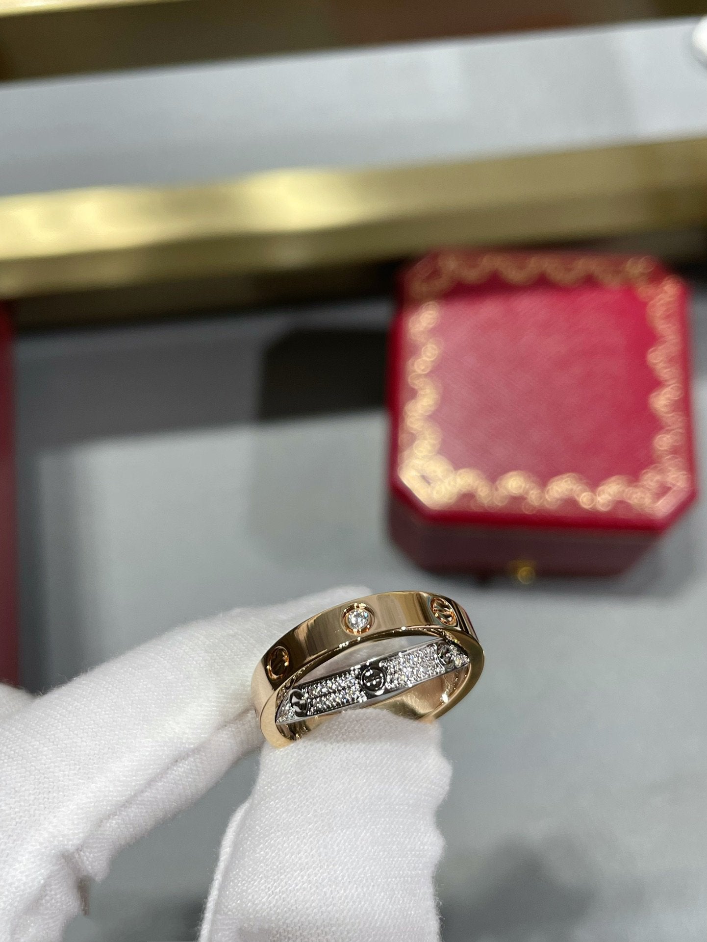 [Agudo  Jewelry]LOVE PINK GOLD SILVER DIAMOND DOUBLE RING