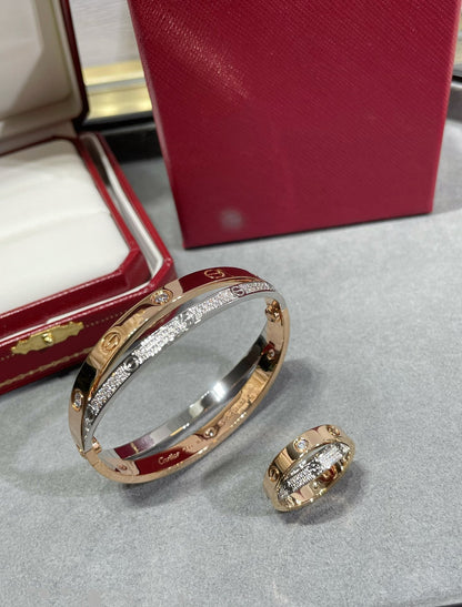 [Agudo  Jewelry]LOVE PINK GOLD SILVER DIAMOND DOUBLE RING