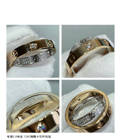 [Agudo  Jewelry]LOVE PINK GOLD SILVER DIAMOND DOUBLE RING