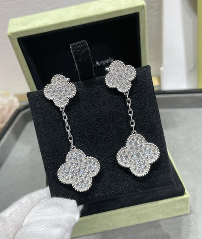 [Agudo Jewelry]CLOVER 2 MOTIFS DIAMOND PAVED SILVER EARRINGS